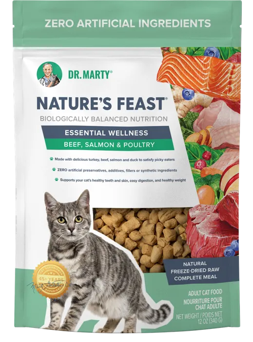 Dr. Marty Nature's Feast Essential Wellness Beef, Salmon & Poultry Freeze-dried Cat Food 12-oz